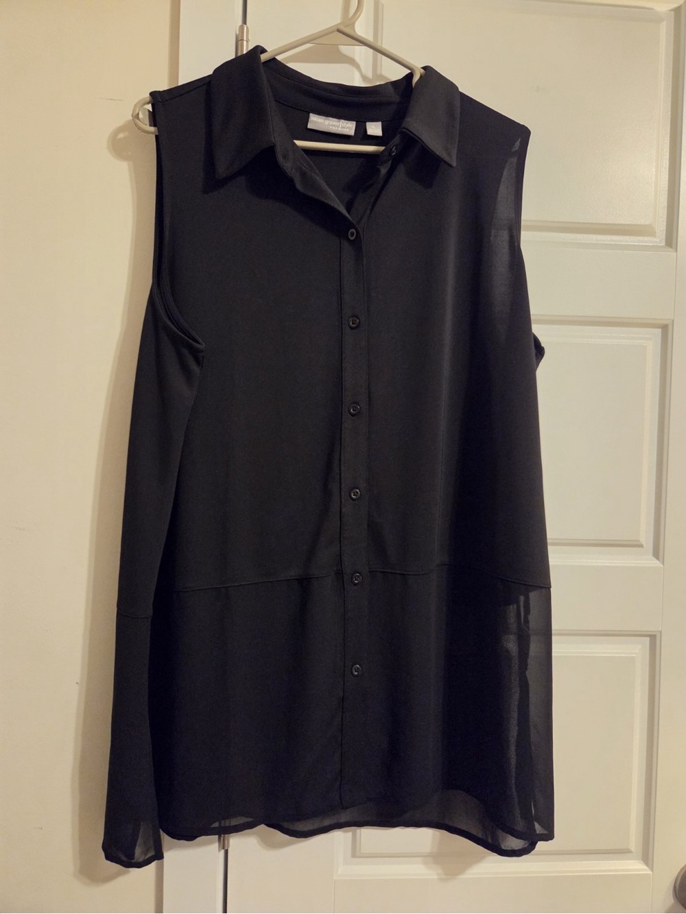 Susan Graver Style Premier Black Solid Collared Sheer Blouse